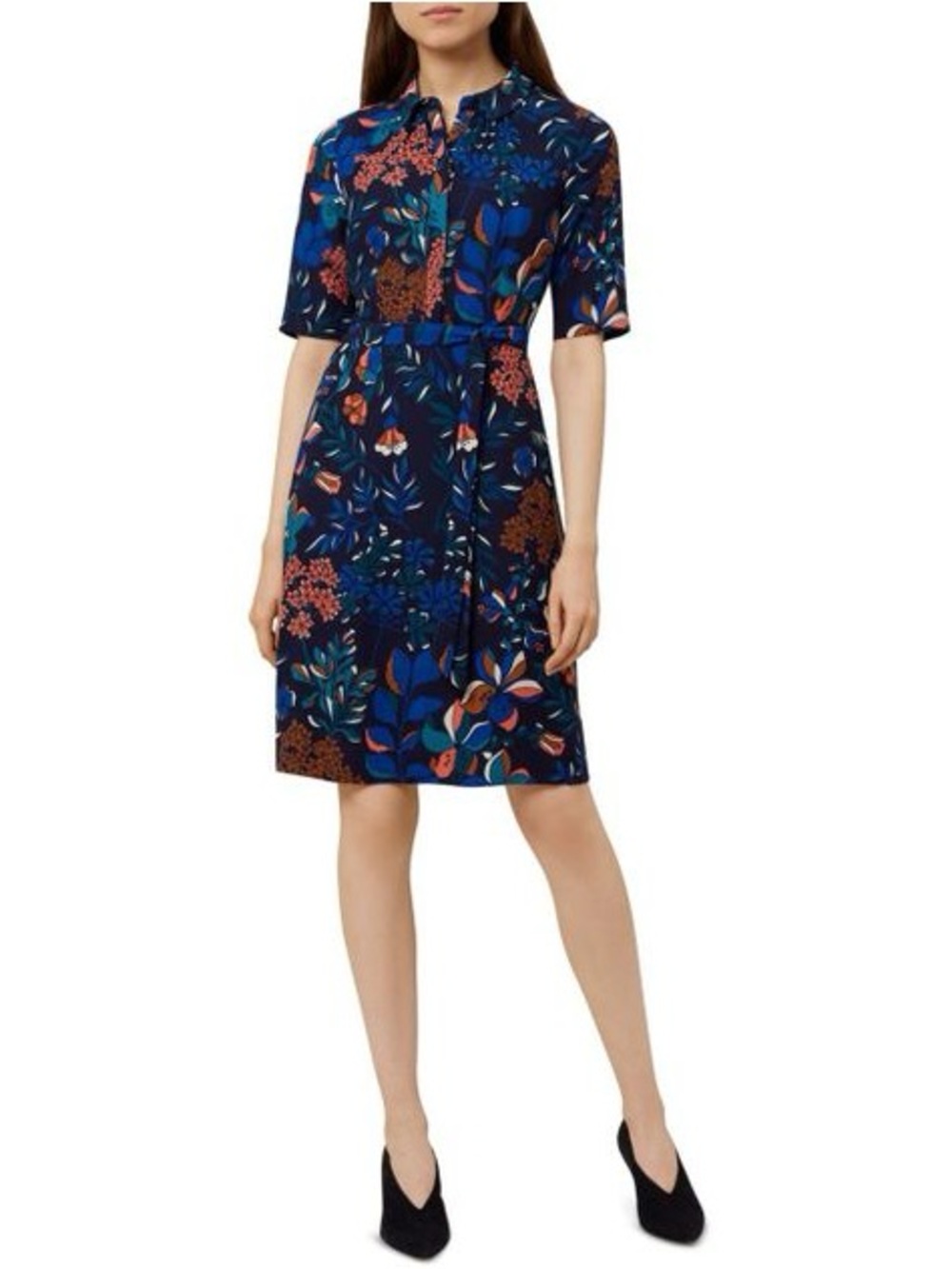 Hobbs London / Dahlia Botanical Print Belted Shirt Dress Blue Multi Size US 4